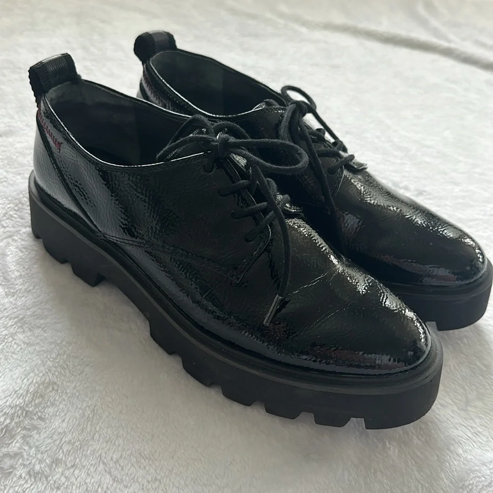 Franco Sarto Balin Oxford Loafer Minimalist Black Patten Leather Women’s 8.5‎